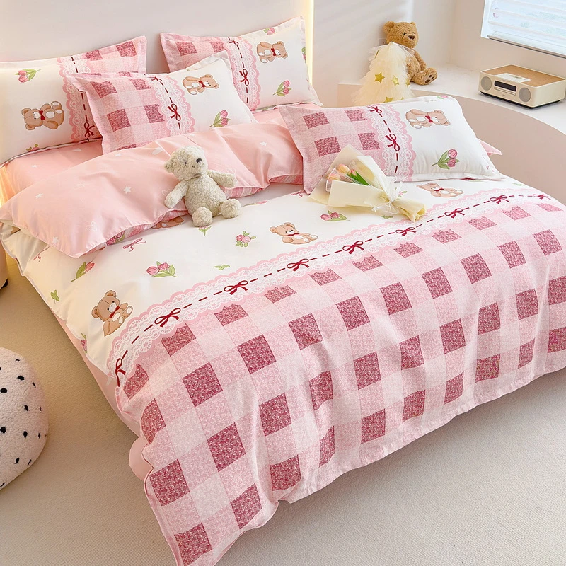 四季款床品四件套加厚磨毛可爱四件套学生宿舍被套被罩印花亲肤