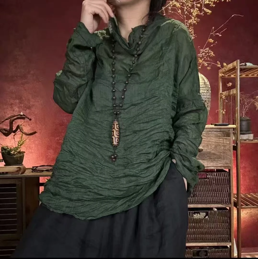 原创品牌苎麻脏脏色套头堆堆领衫