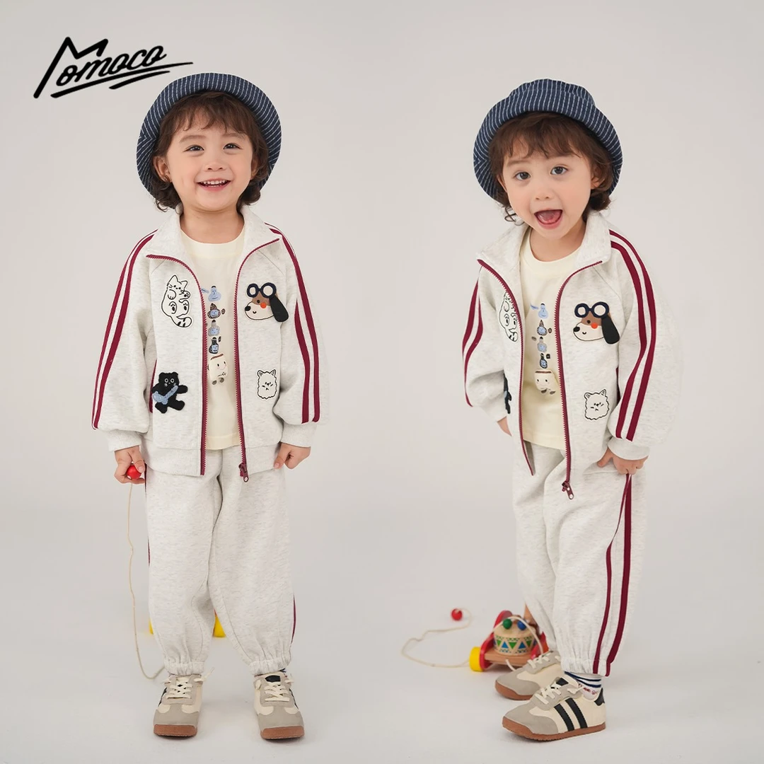 MOMOCO男童秋季新款百搭童趣套装休闲舒适卡通两件套77330578029