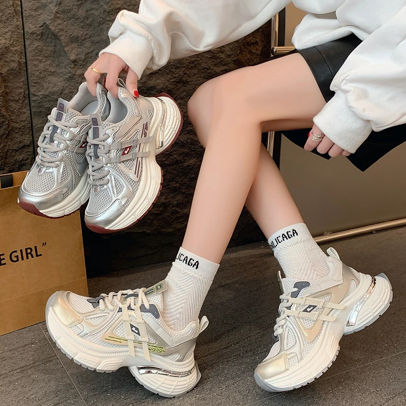厚底老爹鞋女2025新款爆款鞋子春夏季网鞋百搭复古增高休闲运动鞋
