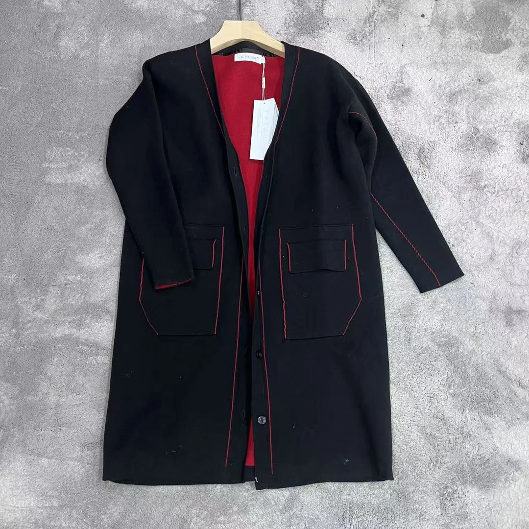 25早春韩版高定面料双色通勤毛衣外套