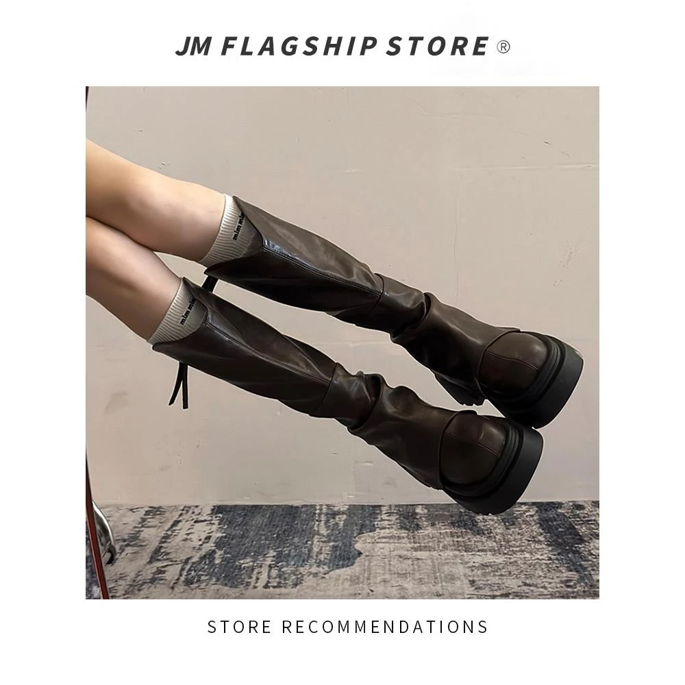 【官网小C&K旗舰店】女式长靴2025秋冬新款靴v口高筒小筒厚跟流行