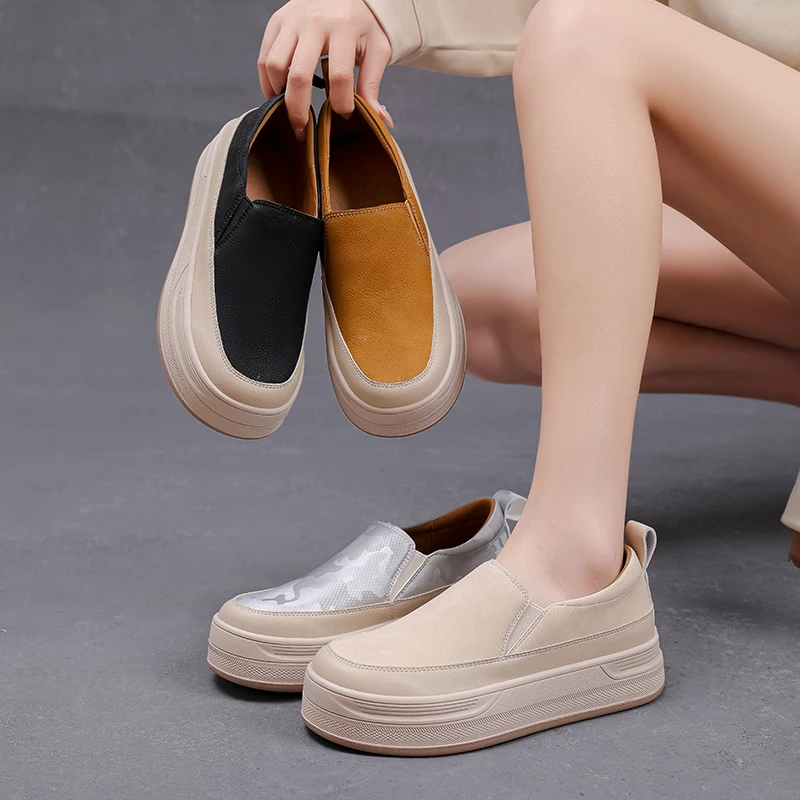 X厚底英伦风真皮休闲鞋时尚百搭平底一脚蹬女鞋春秋款25079