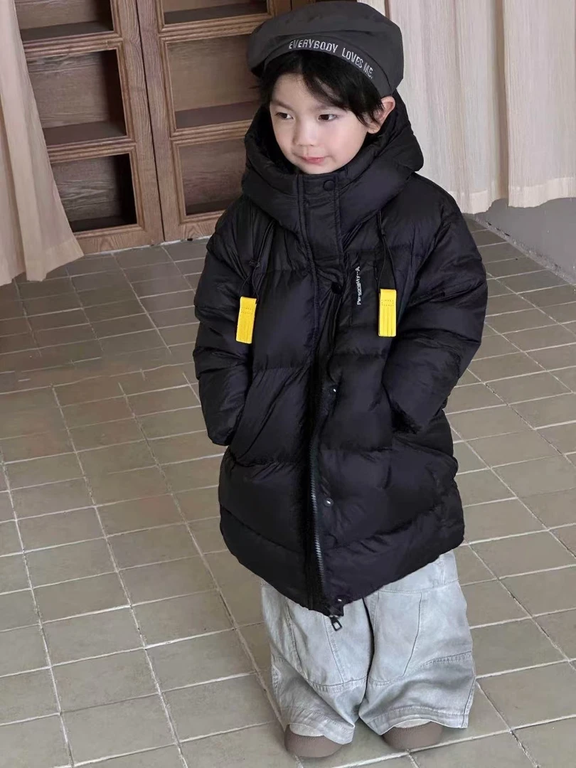 儿童羽绒服男女童加厚外套小童时尚保暖冬季连帽休闲男90白鸭绒绒