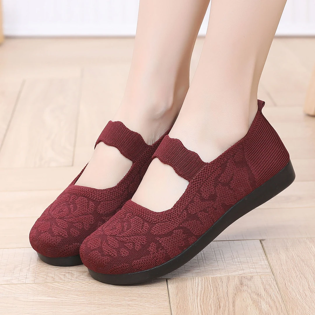 老北京布鞋女2025新款飞织浅口妈妈中老年防滑黑色工作鞋