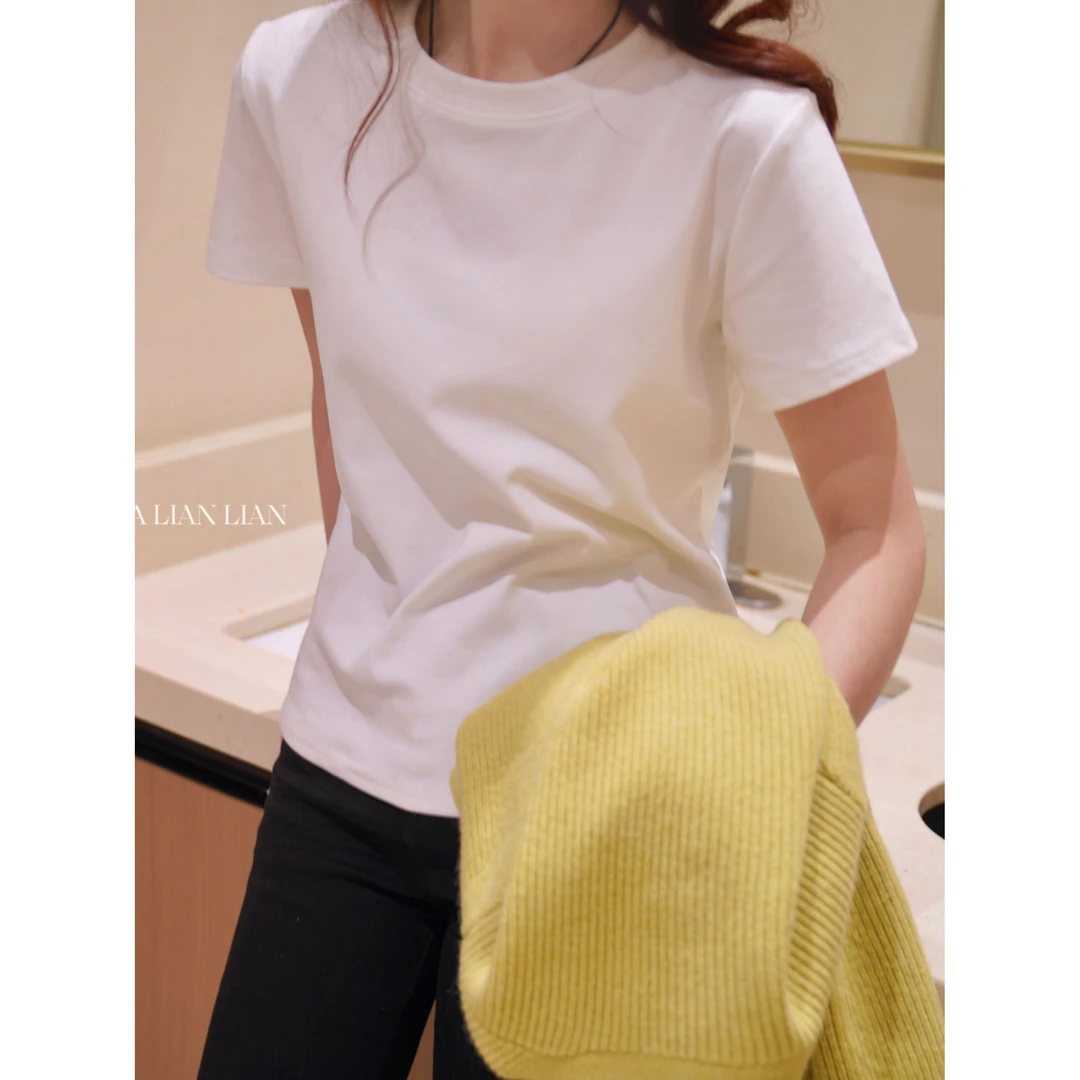 【欧加粒粒】秋季新款百搭单穿打底圆领简约短袖T恤显瘦 M33391