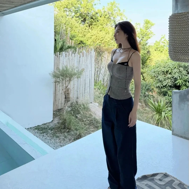 2025夏季设计感性感撞色蕾丝拼接抹胸新款修身收腰纯欲打底上衣女