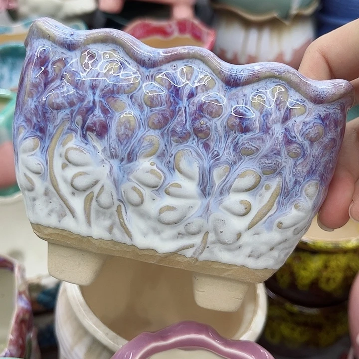 多肉绿植陶瓷花盆9.9包邮，有孔