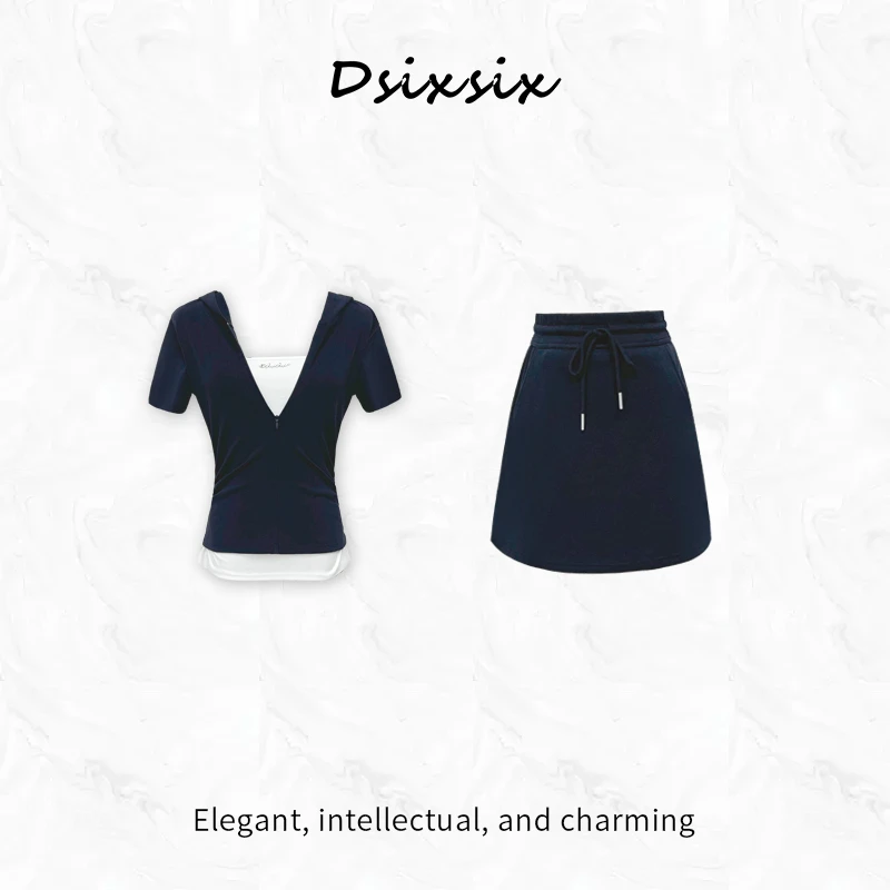 也觅【贝莉日记】夏季新款休闲气质甜美温柔风假两件半身裙套装