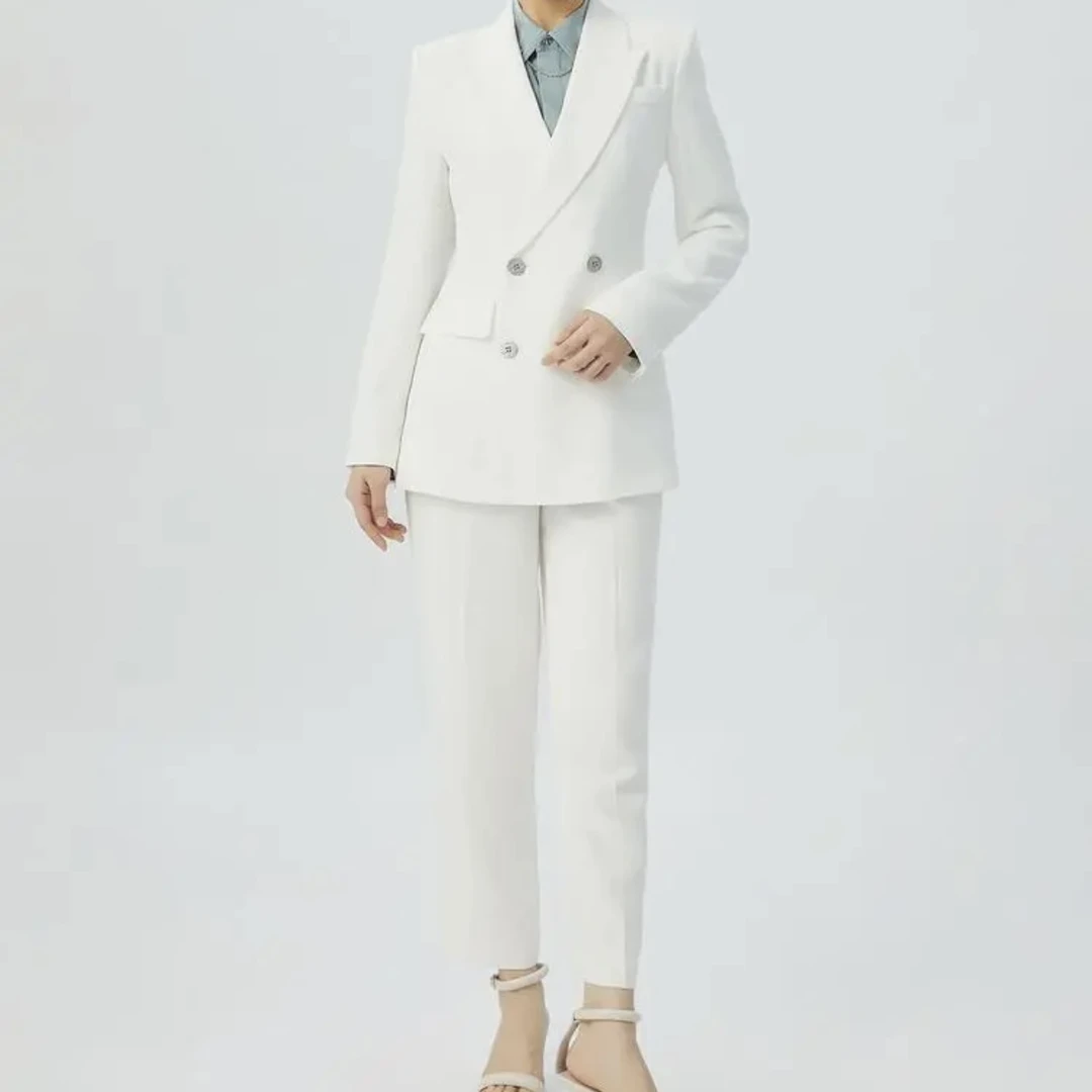 AMASS/阿玛施【收腰显瘦】气质修身双排扣中长款通勤西服女5400773