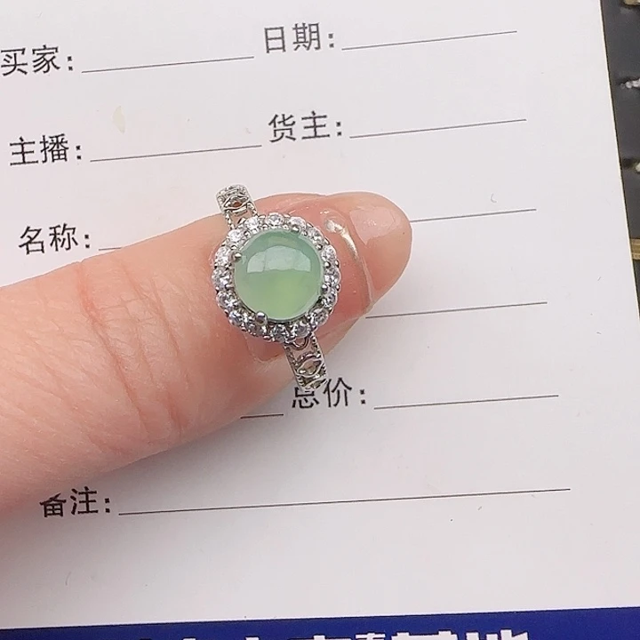 翡翠戒指银S925镶嵌缅甸a货天然戒指s925银镶