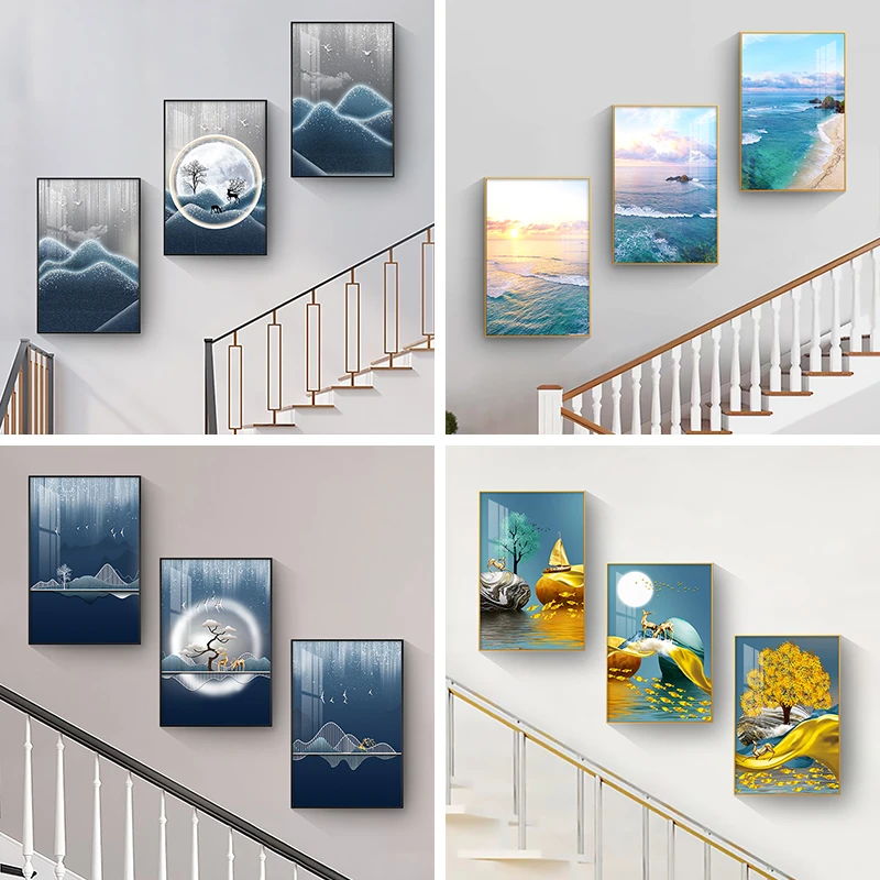 雅尚画业客厅装饰画楼梯间三联画复式走廊过道壁画沙发背景墙挂画