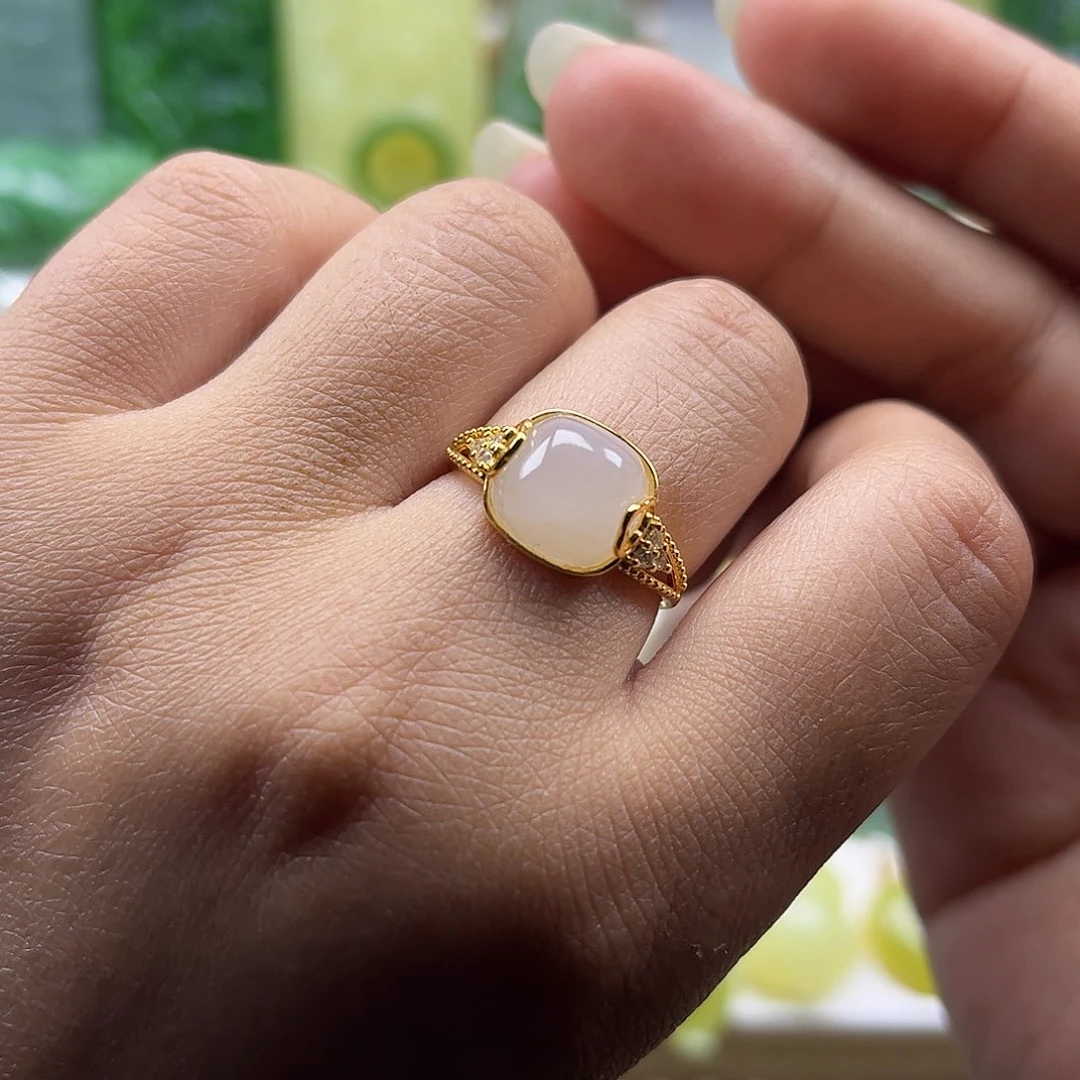 和田玉戒指银S925镶嵌