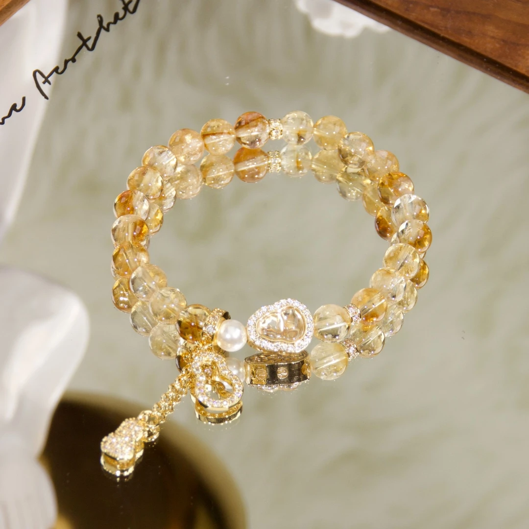 s1278【下午茶】天然黄塔晶手串葫芦精致百搭设计款 多样性发其一