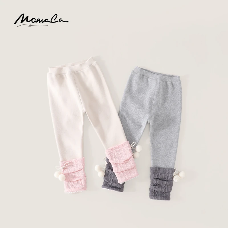 MOMOCO冬季新款女童时尚粉色毛球加绒打底裤75880360010&11