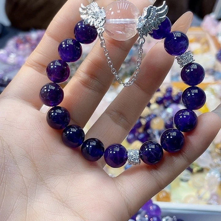 烟晶手链银S925镶嵌10天使之翼紫晶10