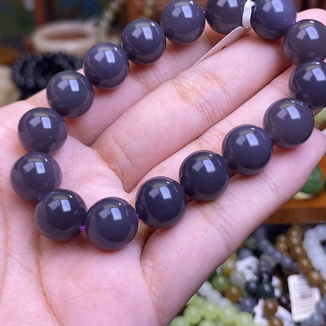 和田玉未镶嵌颈饰浓烟紫毕业葡萄紫手串12mm