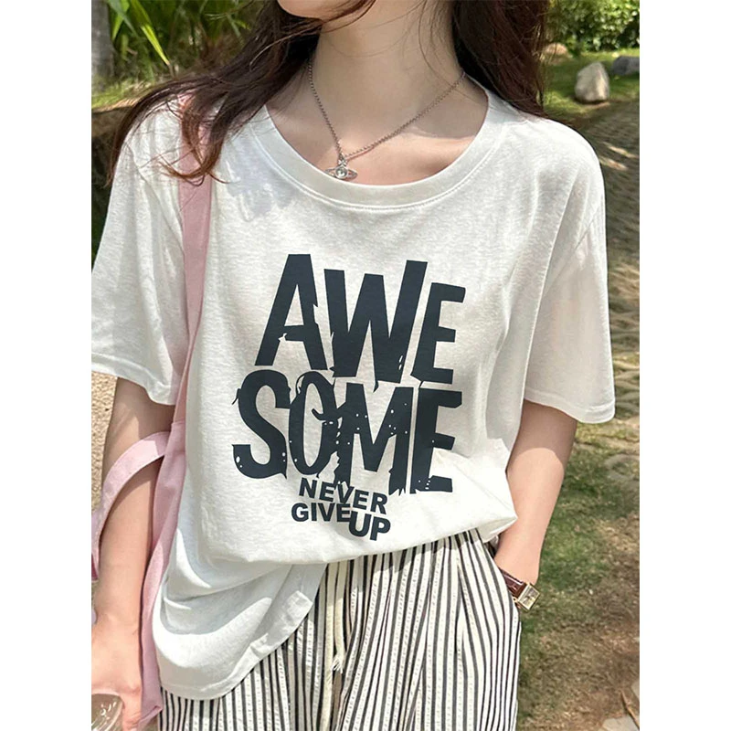 白色雪花棉短袖T恤女2025夏季薄款时尚洋气百搭体恤独特漂亮上衣