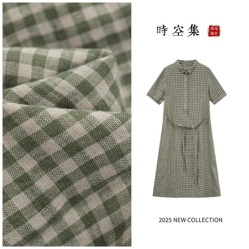 100%色织雨露亚麻时空集夏季新款6077休闲百搭遮肉显瘦长款连衣裙