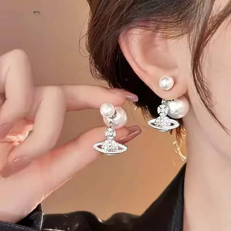 铜合金仿珍珠耳饰 星球耳钉女轻奢高级感耳环精致后挂式耳坠耳饰