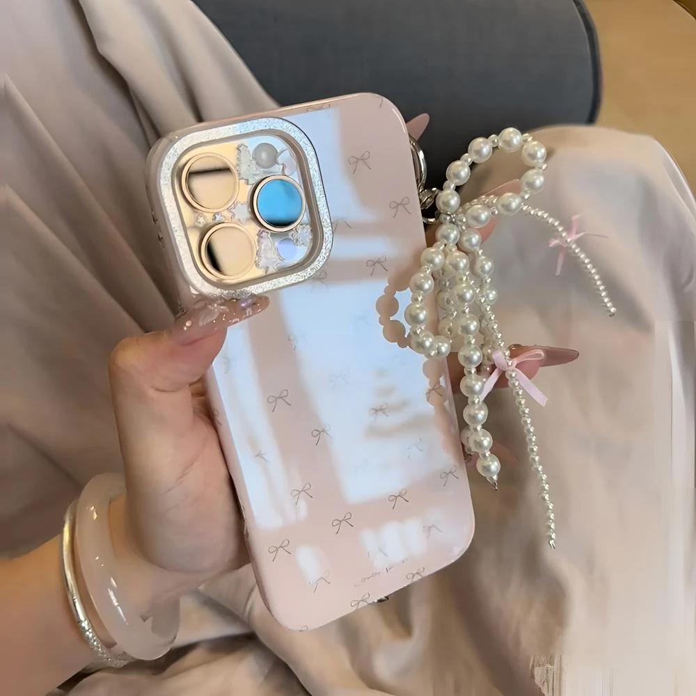 韩系满屏粉底蝴蝶结适用于iPhone16promax手机壳15少女心14可爱13