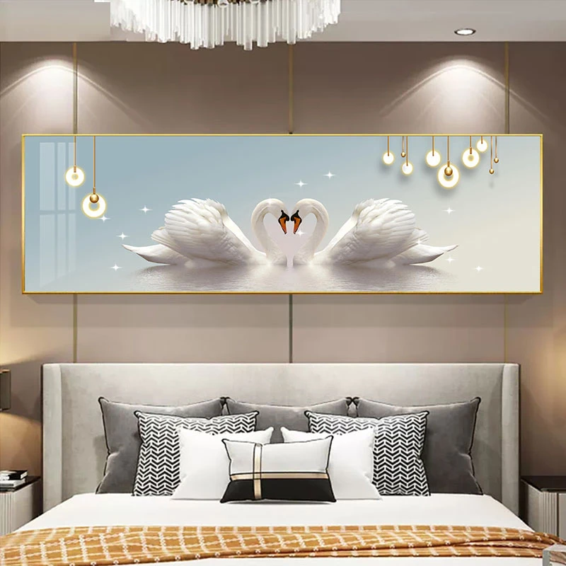 现代简约卧室装饰画温馨天鹅主卧床头壁画北欧轻奢客厅背景墙挂画