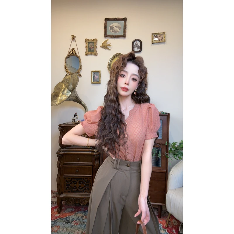 【十一港风】法式气质高级感小众通勤翻V领衬衫2504Y5137