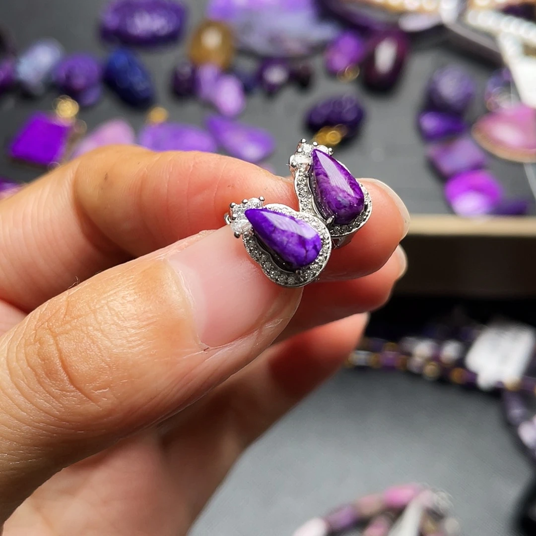 苏纪石（舒俱来）耳扣银S925镶嵌