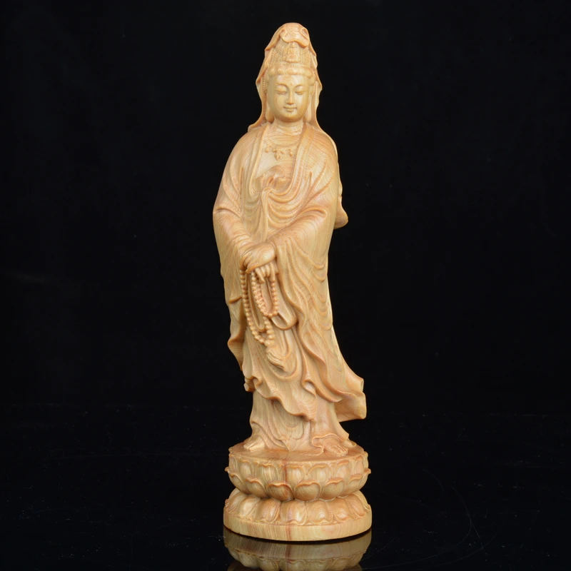太行崖柏木雕念珠观音菩萨摆件中式家居装饰6.5x6.5x21