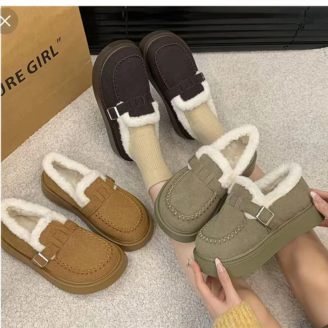 W16断码女鞋时尚百搭平底加绒加厚冬季女勃肯棉鞋保暖女毛毛鞋