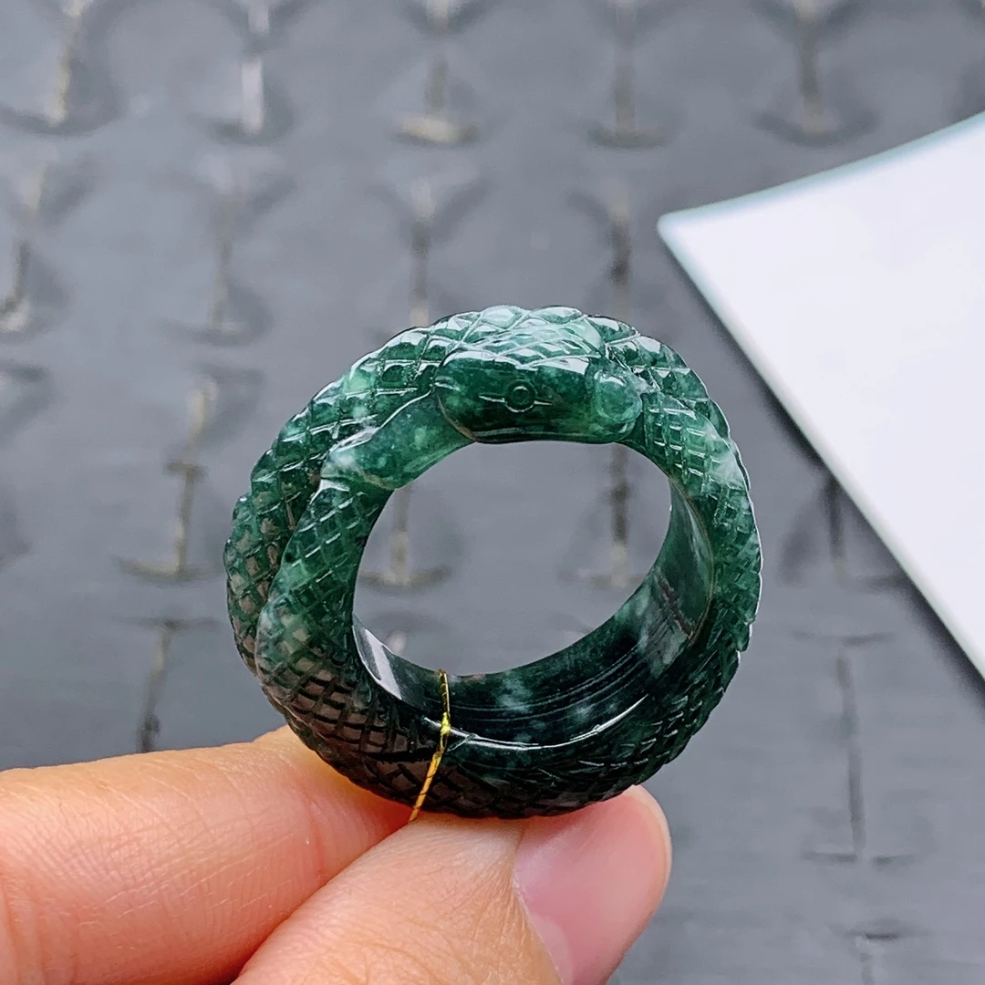 23-24号天然A货翡翠T536 内径20.6/9.8/5.4mm 满色冰蓝蛇戒