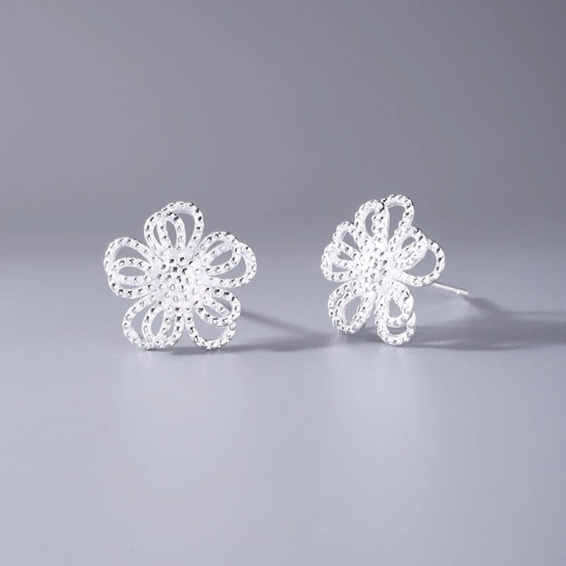 925银耳饰 925纯银不规则镂空花朵耳钉女韩版简约小众气质耳饰