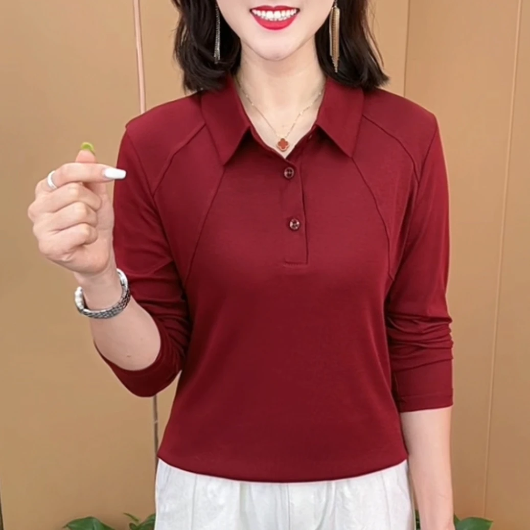 秋季新款时尚翻领纯色简约通勤休闲气质显瘦百搭长袖上衣M55107
