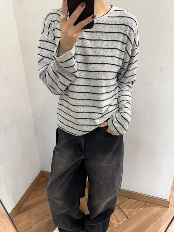 韩版条纹磨毛长袖TE2004