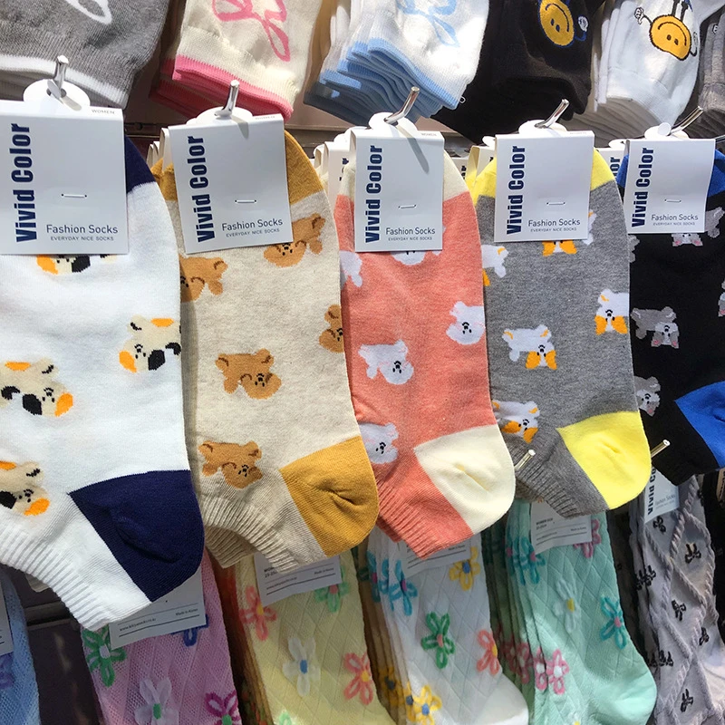 可爱萌宠狗狗卡通袜少女短筒韩国袜子vividcolor春夏新款拼色薄棉