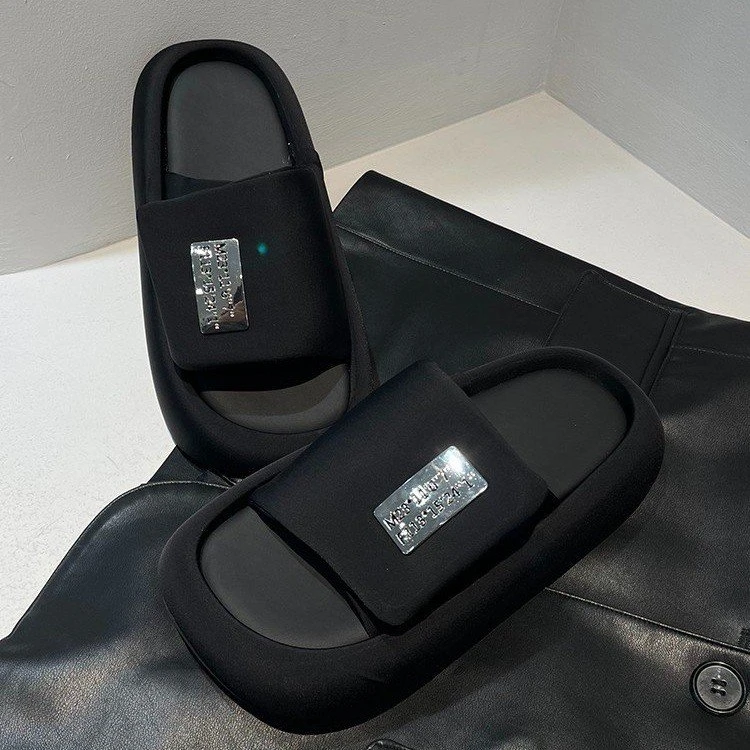 （浠儿姐姐）法国小众金属牌魔术贴面包拖鞋厚底懒人鞋