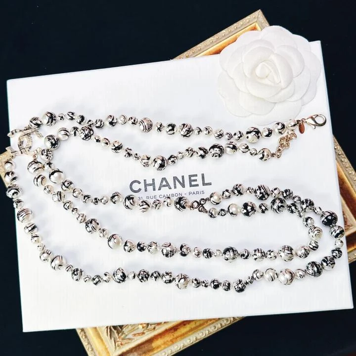 95新 Chanel/香奈儿 柚礼中古/香奈儿水墨画珍珠双c项链cg509020