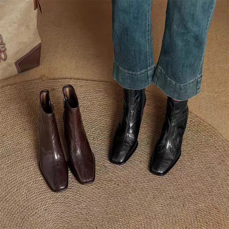 冬季新款尖头细跟短靴女高跟鞋加绒保暖瘦瘦靴子女靴25991