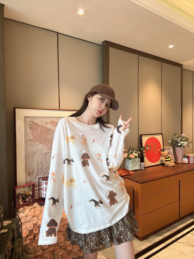 BETTER JOELAY-大版【汪汪聚会】百搭长袖T恤宽松休闲风KH3299