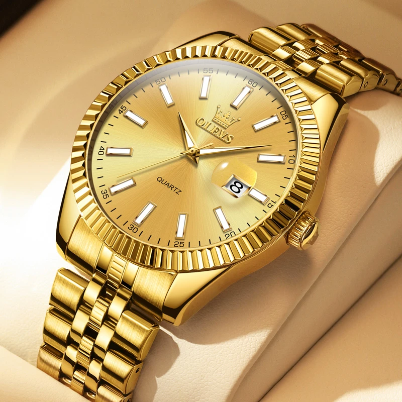 名表认证劳力土男士手表金色商务手表超薄夜光简约防水石英男表