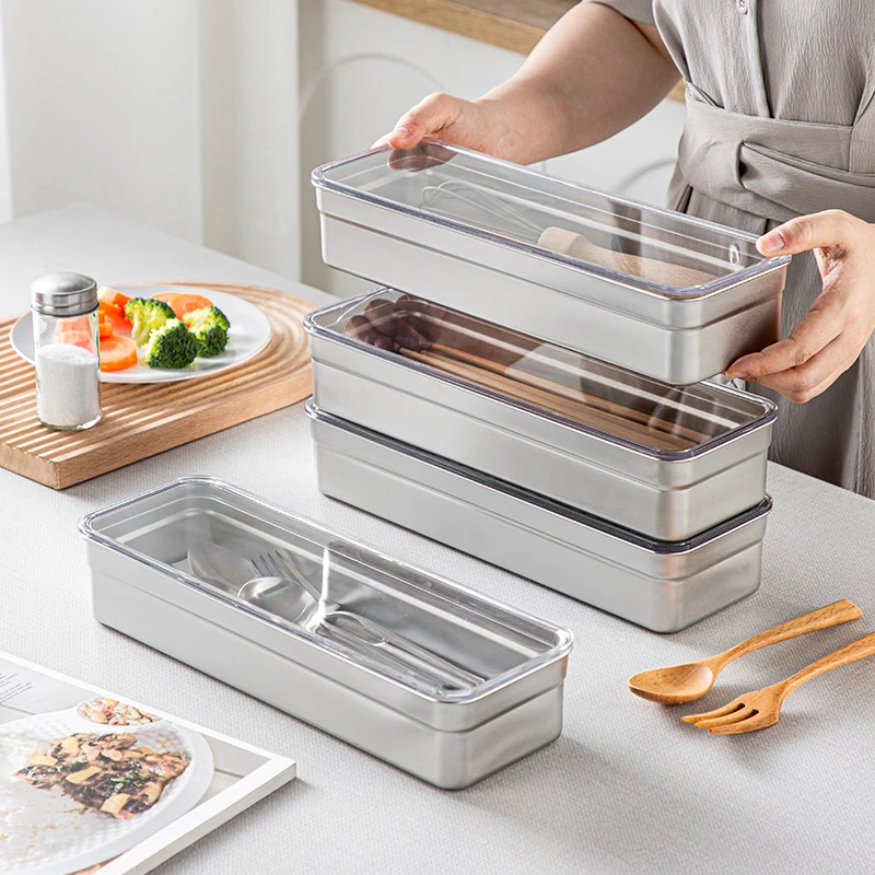 筷子盒餐具收纳盒带盖可沥水不锈钢消毒柜放洗碗机筷勺叉厨房收纳