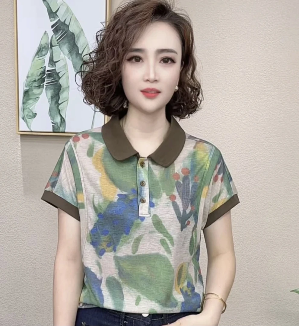 2052夏季新款翻领撞色时尚洋气显瘦女士上衣#545668