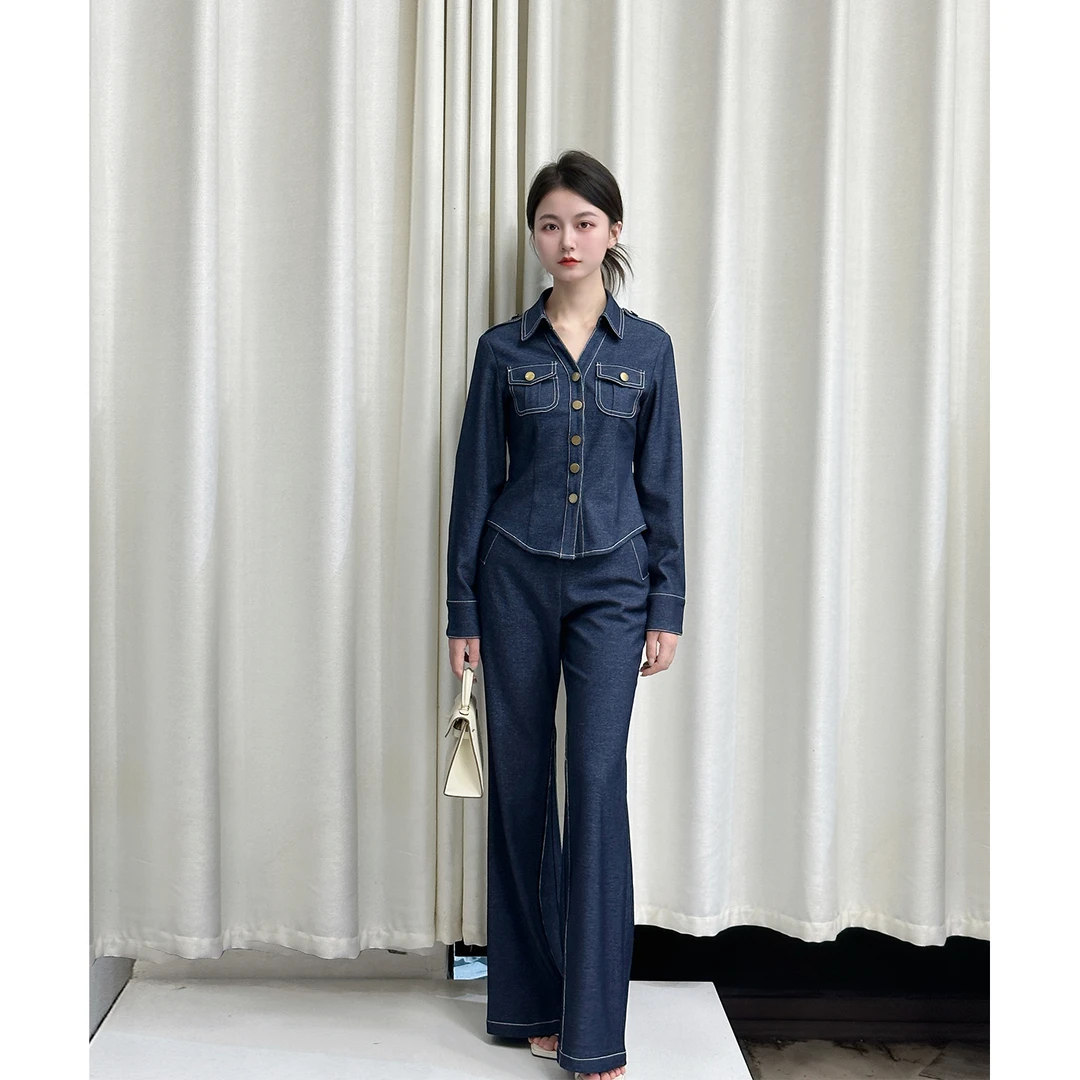 【柏林物语】小娜椒小个子秋季新款修身显瘦牛仔上衣直筒裤套装女