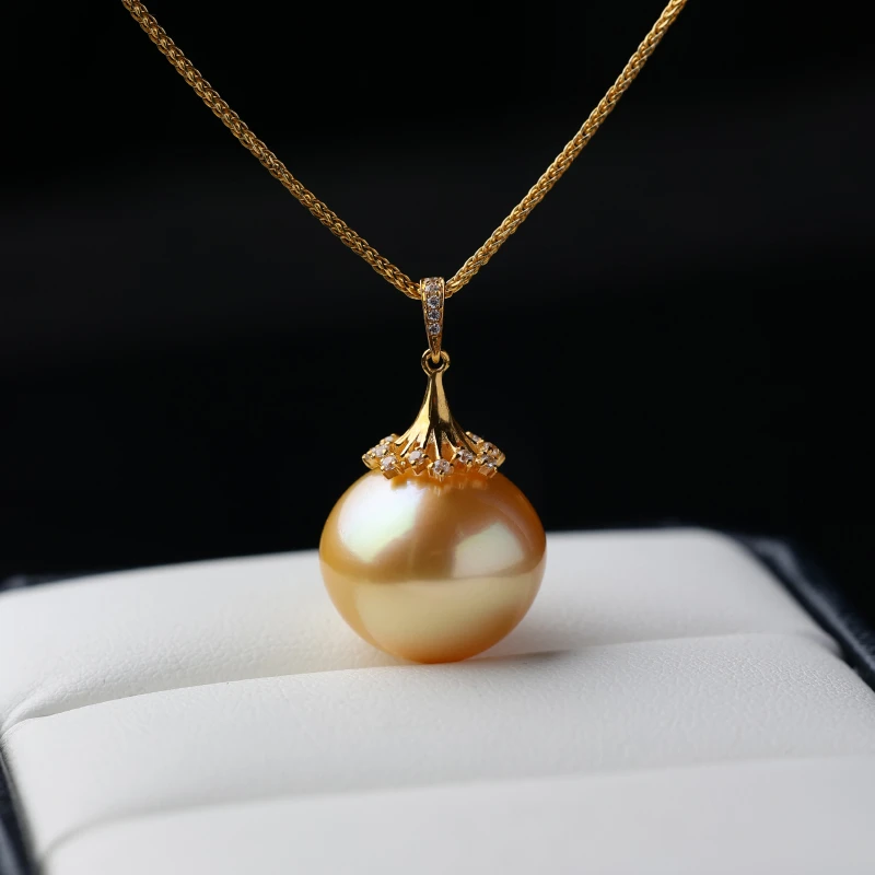 海水珍珠南洋金珠吊坠16-17mm大颗粒烟花扣18K金送妈妈礼物珍珠