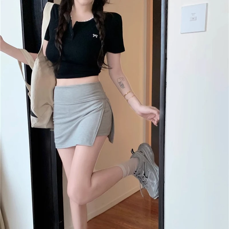 辣妹开叉防走光半身裙裤女2025夏季高腰显瘦运动包臀短裙纯色裙子