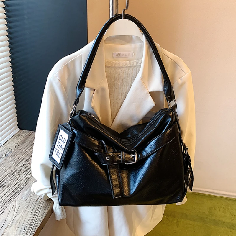 韩系机车包荔枝纹休闲大容量通勤单肩时尚高级感百搭手提斜挎包