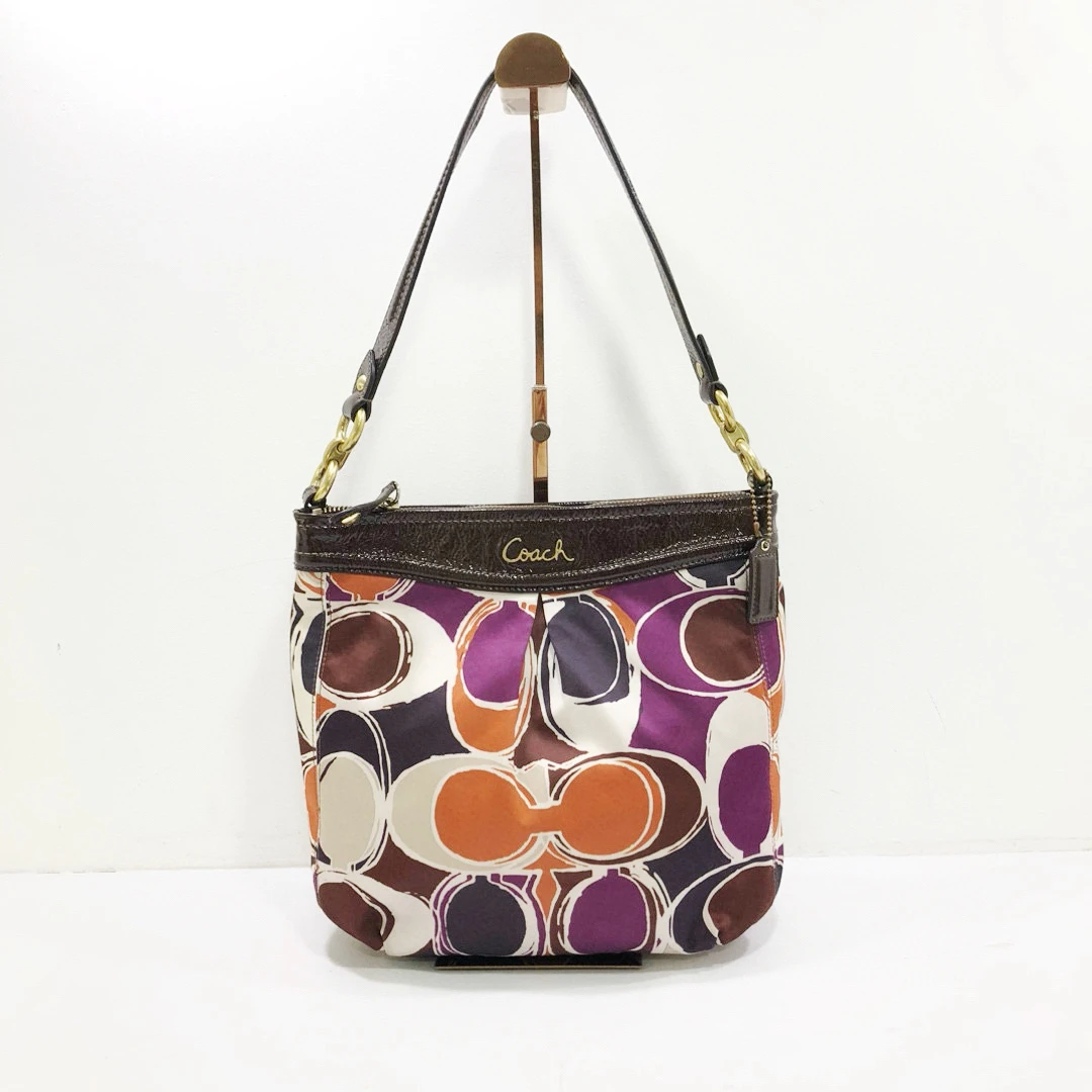 95新 COACH/蔻驰 蔻驰帆布拼色手提单肩包