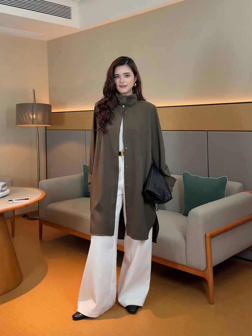 大骨架cici复古通勤休闲百搭立领风衣女春2025新款爆款中长款外套