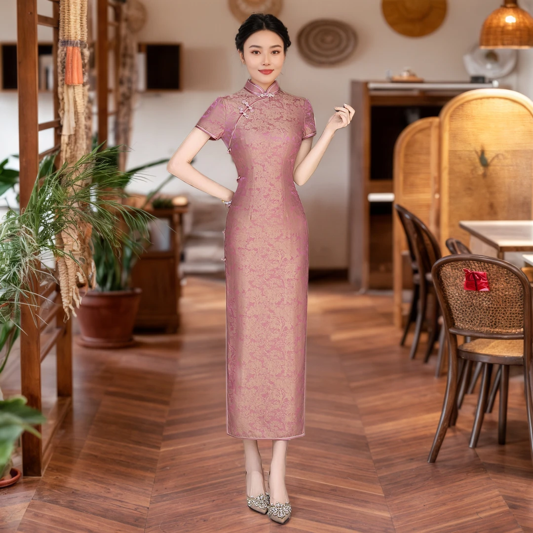 2025春夏新款真丝旗袍中式桑蚕丝连衣裙A292减龄送考宴席婚宴礼服