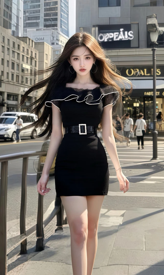 轻熟知性风优雅高端大气黑色一字肩收腰系带修身包臀显瘦连衣裙女